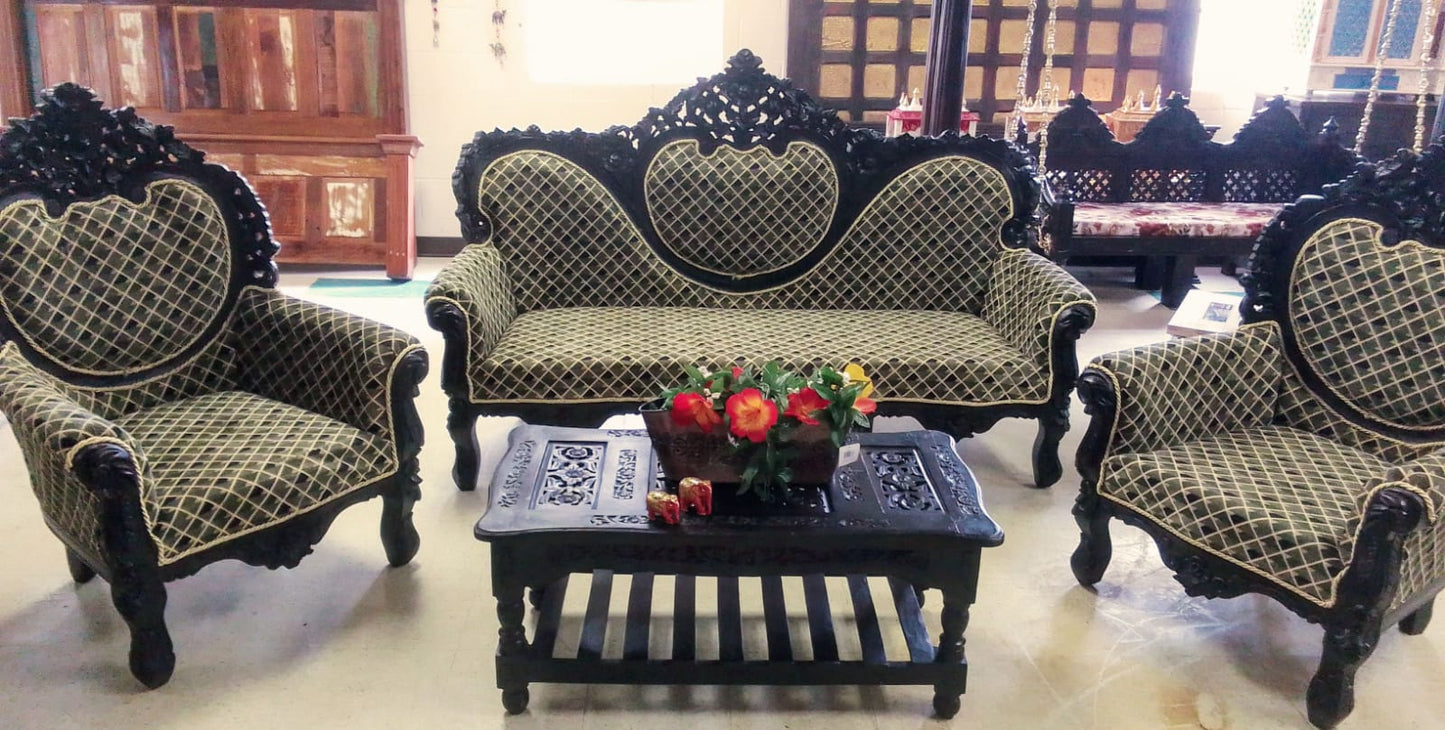 โจ Timeless Design. ๐ช Dark Walnut Luxury Handcrafted Sofa Set + Coffee Table | Made in Rajasthan, India ๐ฎ๐ณ Royal Craftsmanship. ๐๏ธ Ships from USA