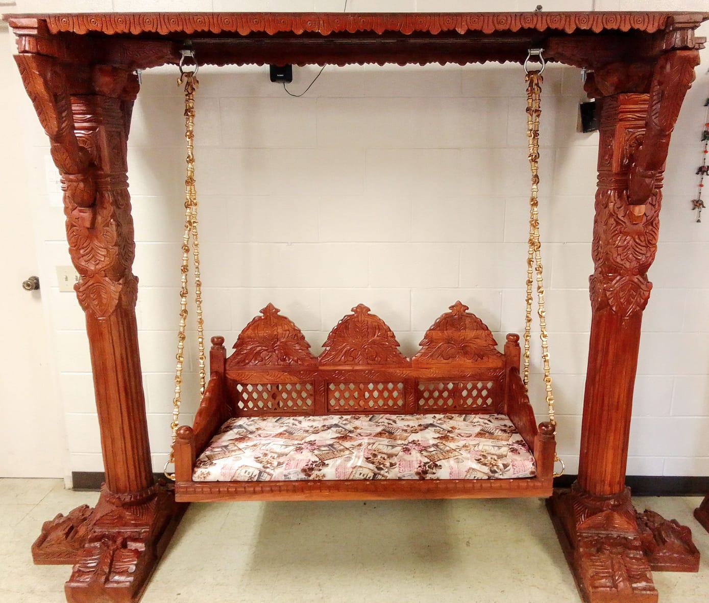 Honey finish, Triveni 🌟 Royal Indian Swing Set (Maharaja Jhoola) – Handcrafted Wood 🪑✨🛋️ Ships from USA |