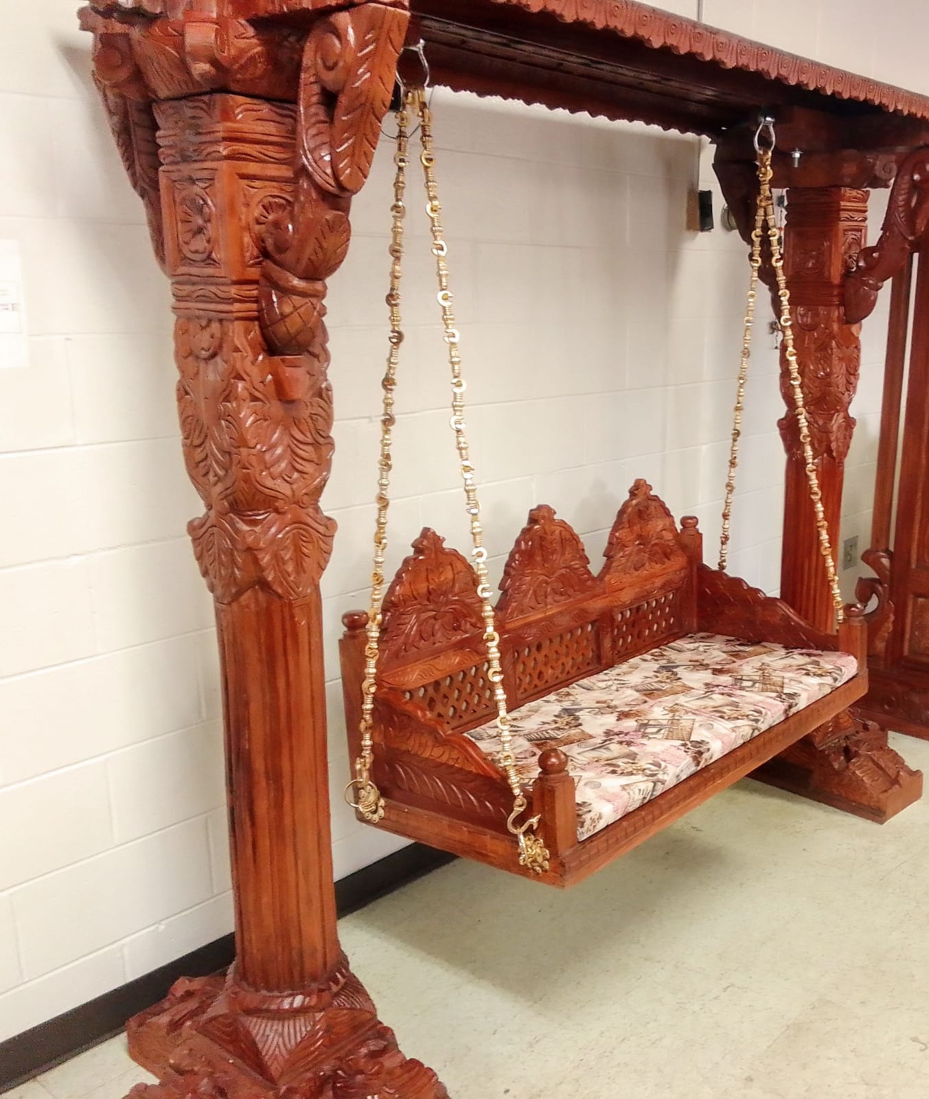Honey finish, Triveni 🌟 Royal Indian Swing Set (Maharaja Jhoola) – Handcrafted Wood 🪑✨🛋️ Ships from USA |
