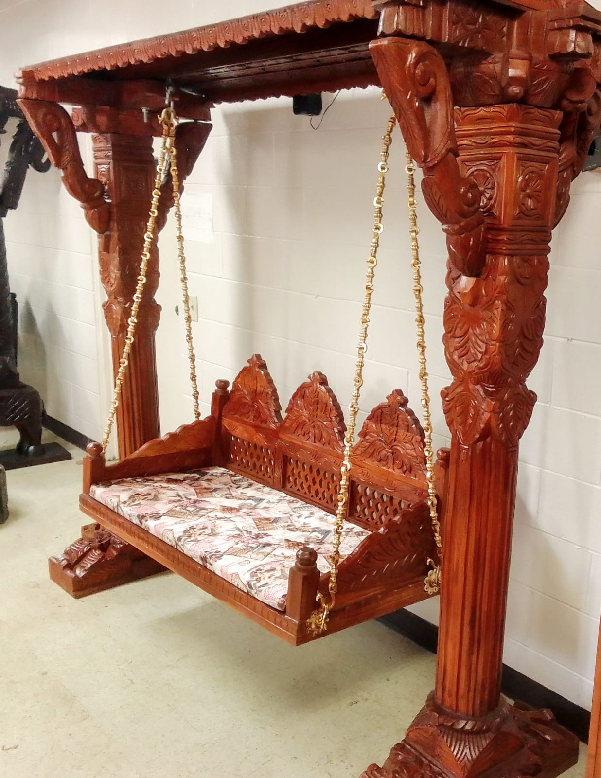 Honey finish, Triveni 🌟 Royal Indian Swing Set (Maharaja Jhoola) – Handcrafted Wood 🪑✨🛋️ Ships from USA |