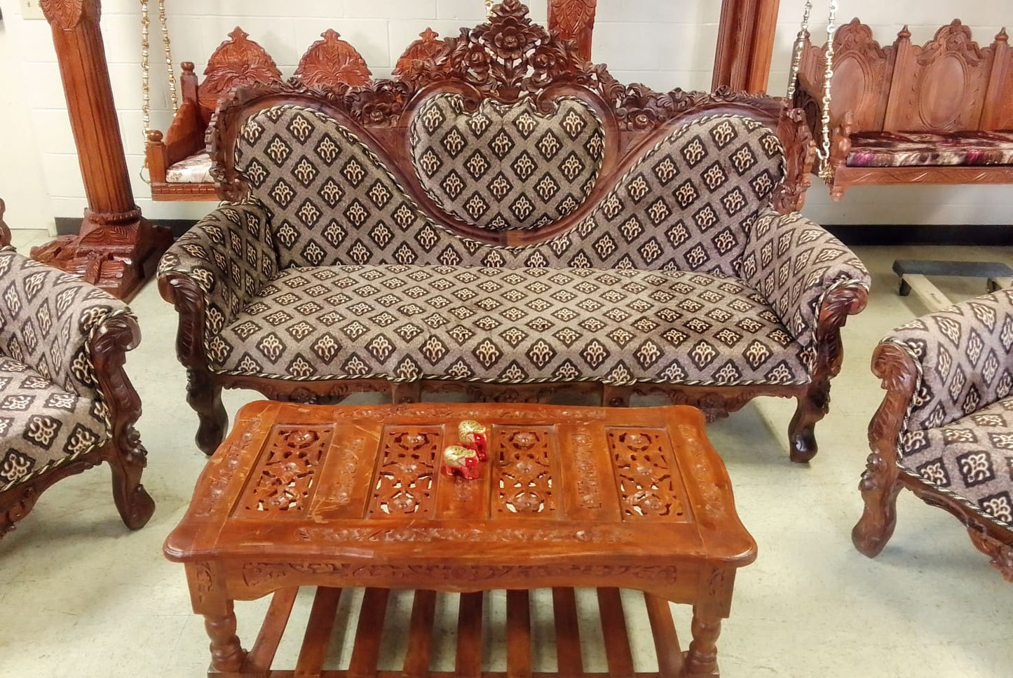 ✨ Timeless Design. 🪑 Honey finish Luxury Handcrafted Sofa Set + Coffee Table | Made in Rajasthan, India 🇮🇳 Royal Craftsmanship.  🛋️ Ships from USA