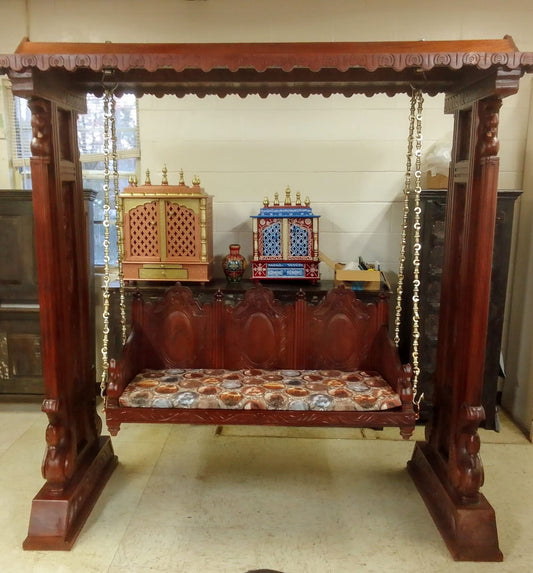 Honey finish, Swan 🌟 Royal Indian Swing Set (Maharaja Jhoola) – Handcrafted in India 🪑✨ 🛋️ Ships from USA