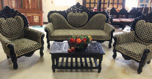 ✨ Timeless Design. 🪑 Dark Walnut Luxury Handcrafted Sofa Set + Coffee Table | Made in Rajasthan, India 🇮🇳 Royal Craftsmanship.  🛋️ Ships from USA