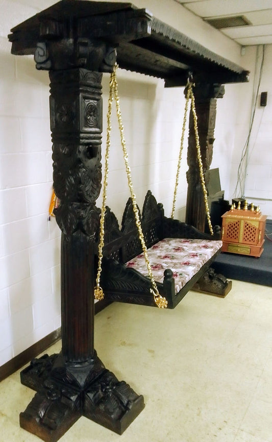Dark Walnut finish, Triveni 🌟 Royal Indian Swing Set (Maharaja Jhoola) – Handcrafted Wood 🪑✨ 🛋️ Ships from USA